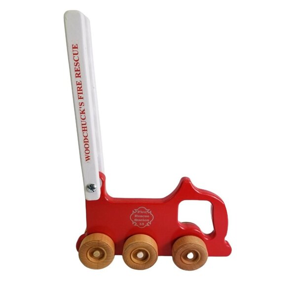 Woodchucks Fire Rescue Truck Station 13 Wood Vehicle 10" Length Wooden FIRETRUCK - Picture 7 of 9